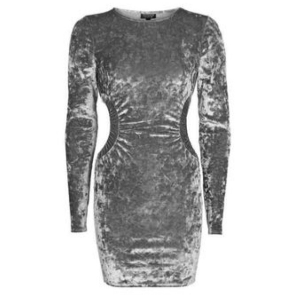 Topshop Grey Cutout Crushed Velvet Dress, Size 6